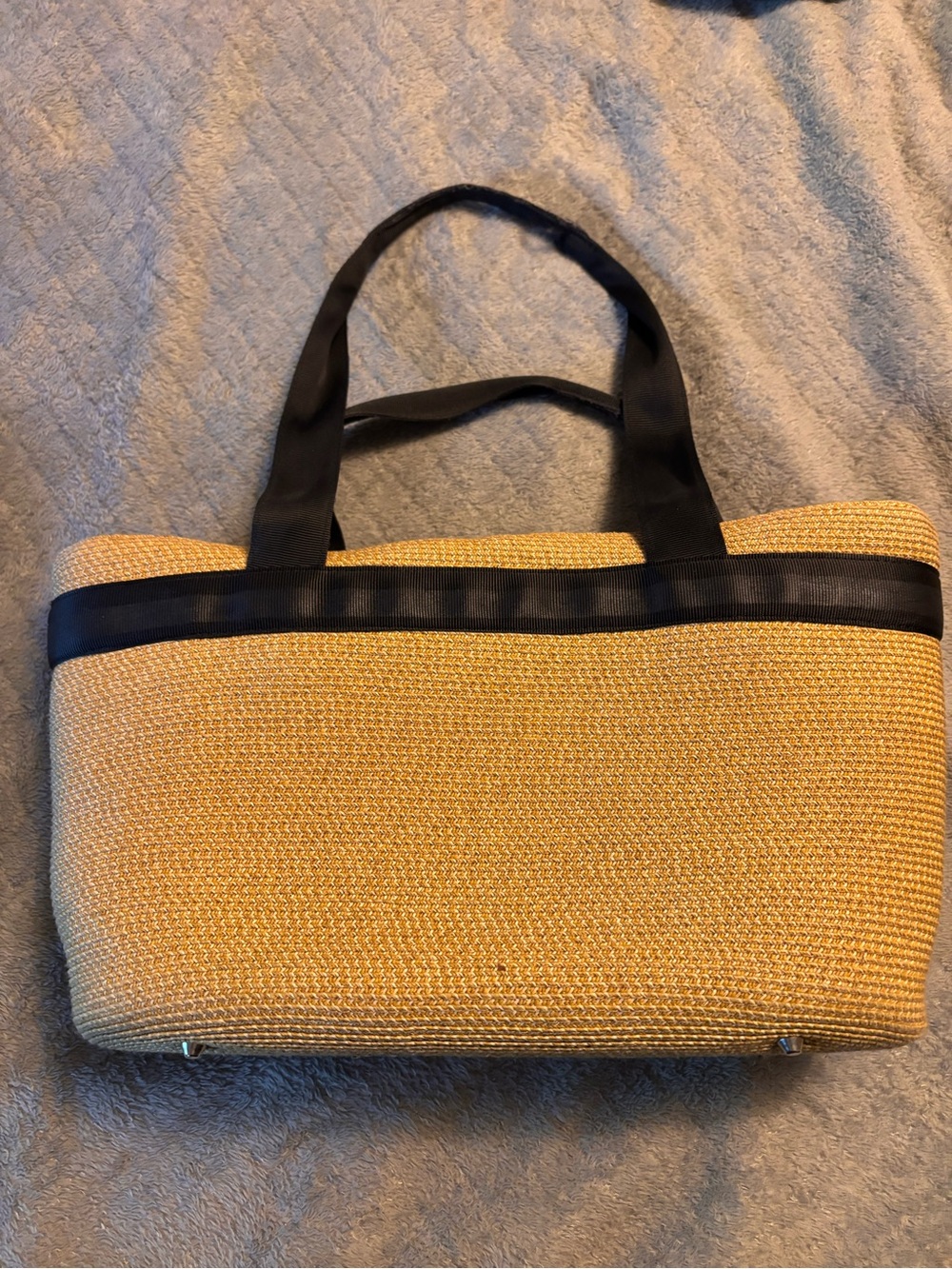 Talbots Yellow Woven Shoulder Tote with Black Handles